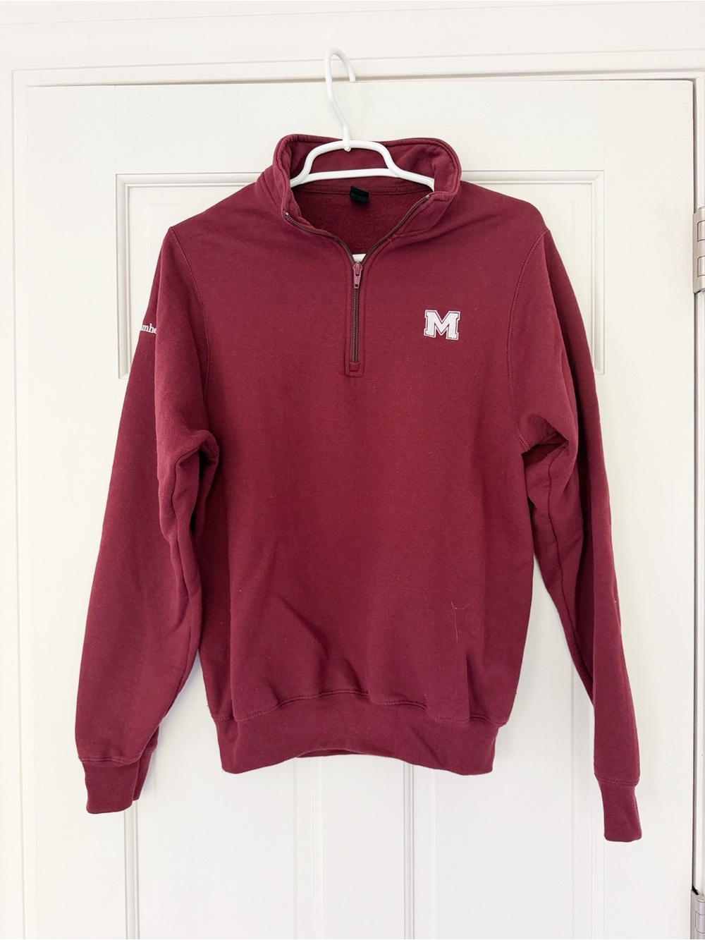 UMass Amherst 1/4 zip fleece pullover size S red cotton polyester Port & Co.